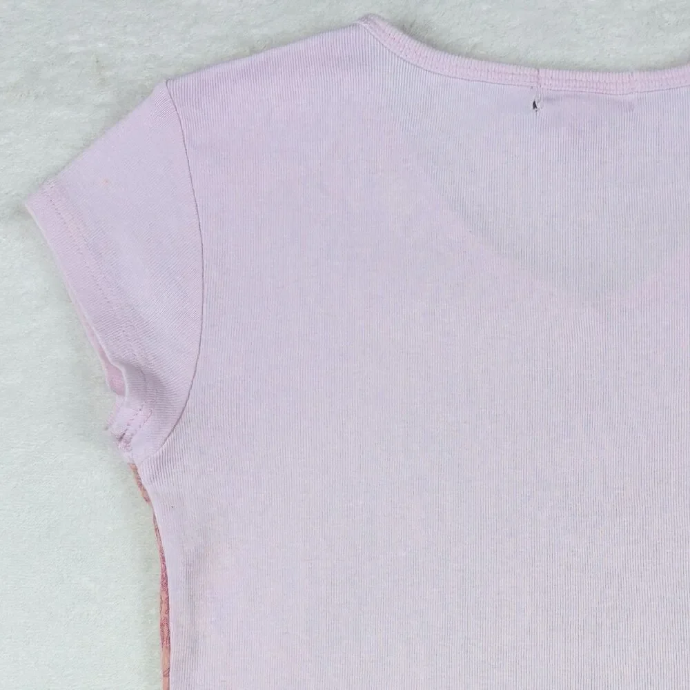 Vintage Y2K Justice Shirt Girls M Pink Boho Medallion VNeck Twee Coquette Fairy